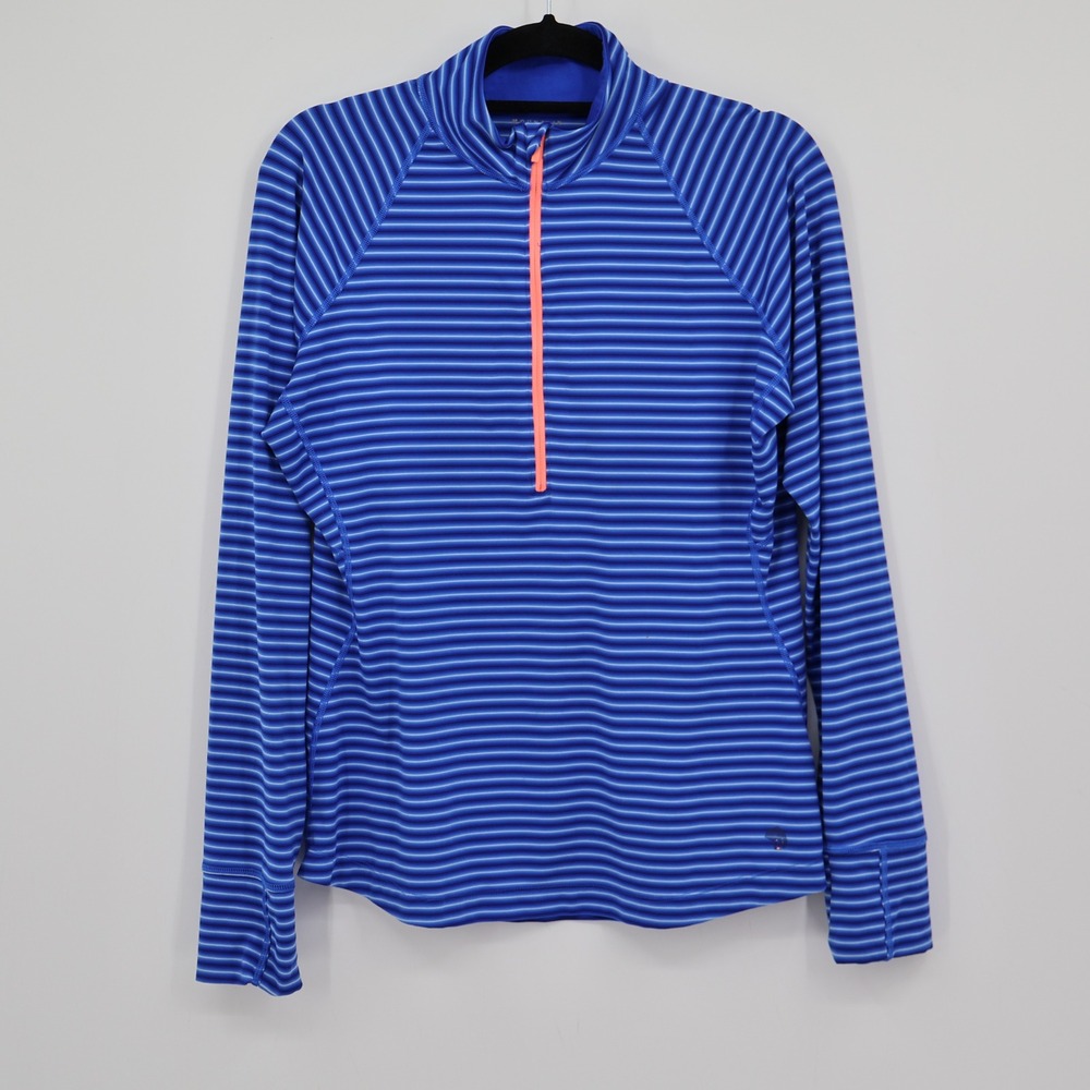Mountain Hardwear Butterlicious Stripe 1/2-Zip Shirt Women L Blue Ski Base Layer